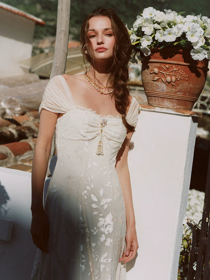 Floral Textured Ruched Maxi Dress
