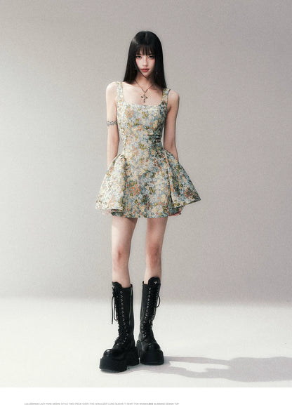Jacquard Floral Short Dress