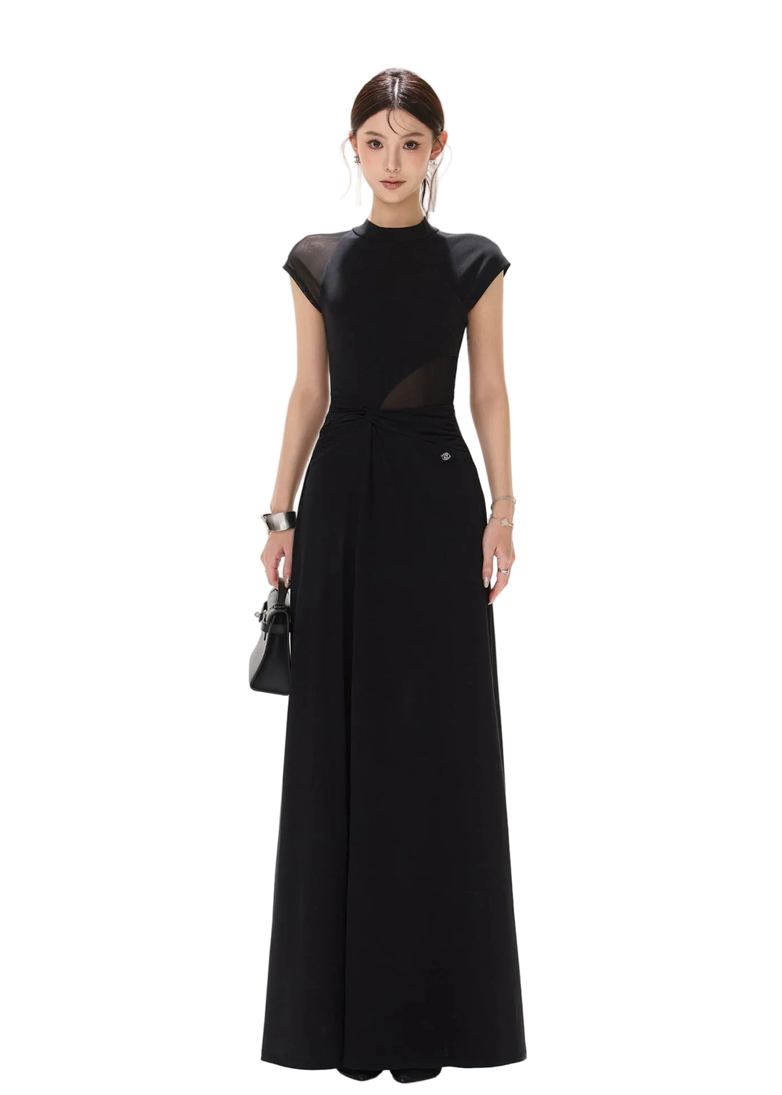 Black Swan Prologue Knot Mesh Sleeve Waist Dress