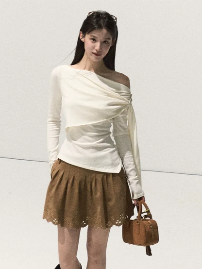 Draped Slim Knit Top
