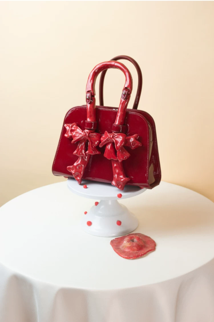 Glossy Bow Structured Handbag