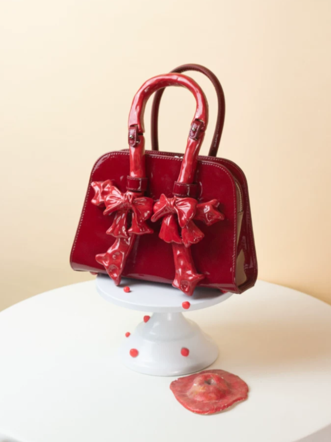 Ceramic Glossy Bow Structured Handbag
