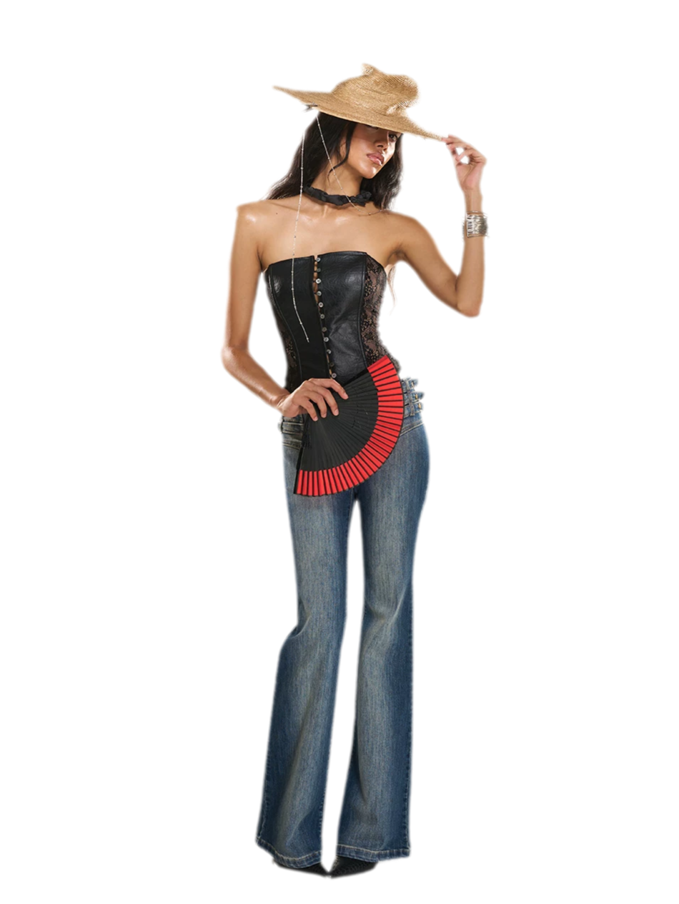 Washed Denim Multi-Belt Jeans