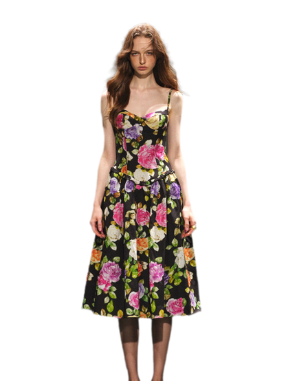 Robe en lyocell à taille marquée et motif floral