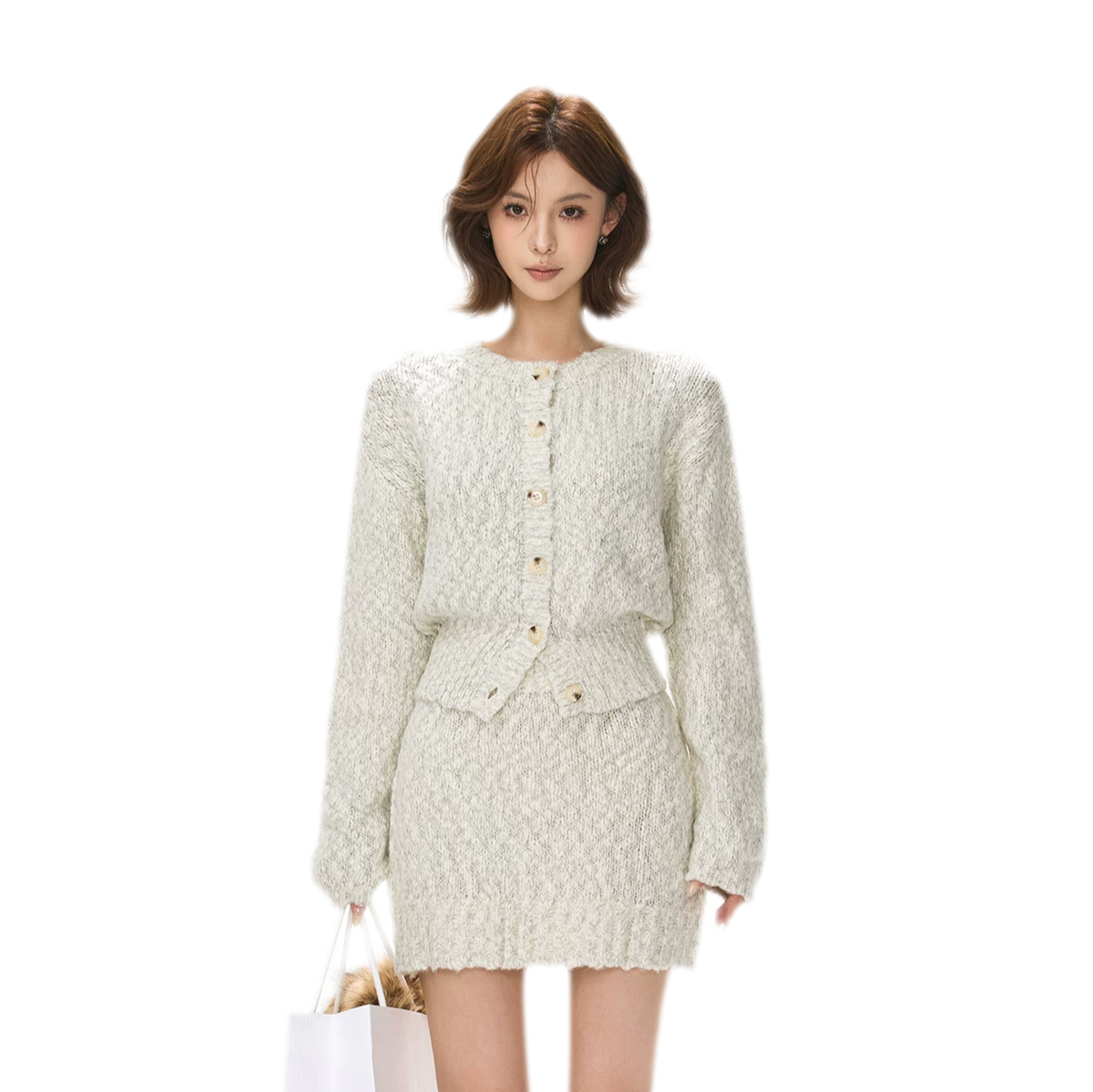 Fluffy Wool Knit Cardigan Set