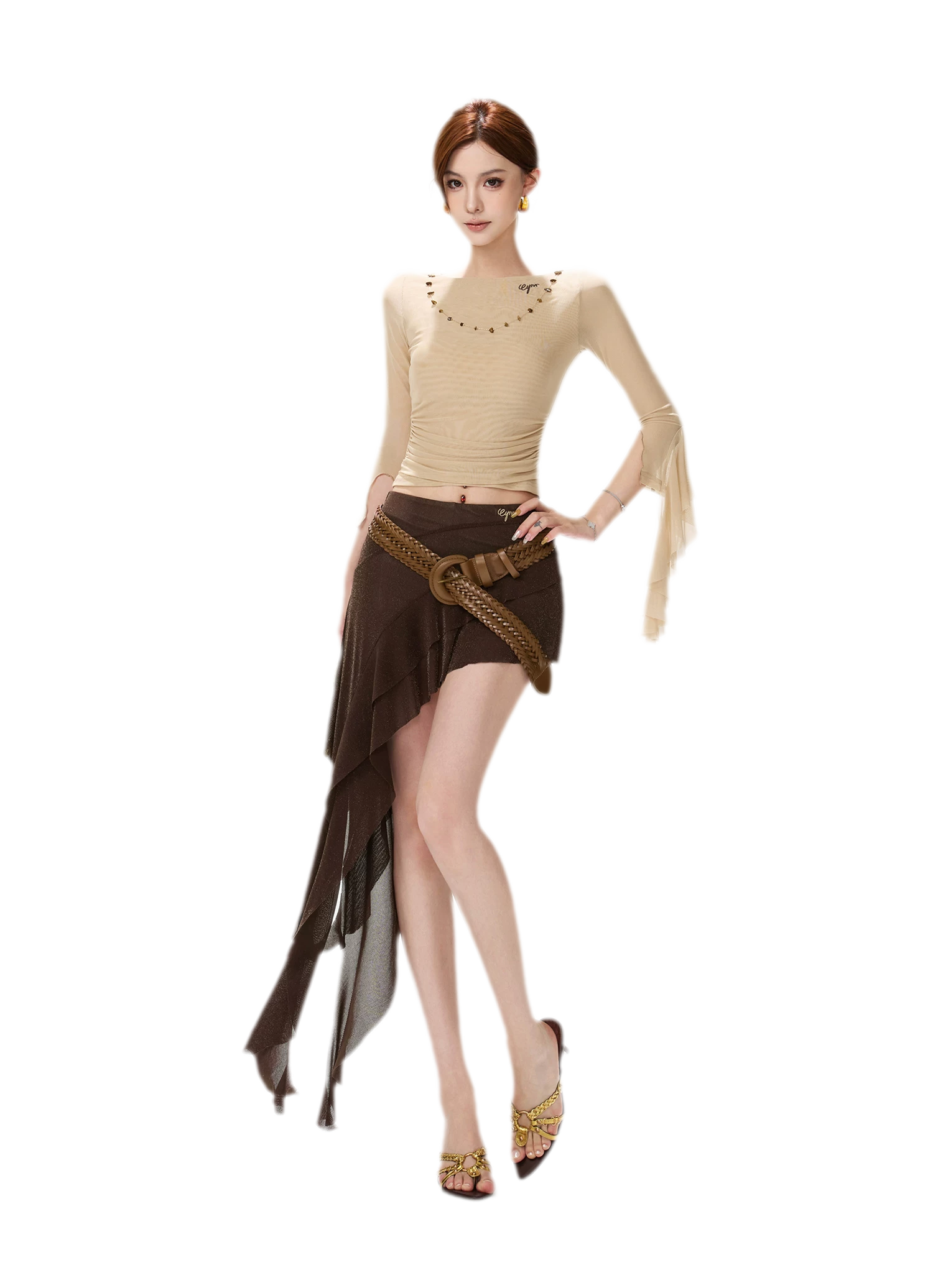 Shimmer Ruffle Asymmetric Mini Skirt