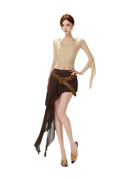 Shimmer Ruffle Asymmetric Mini Skirt