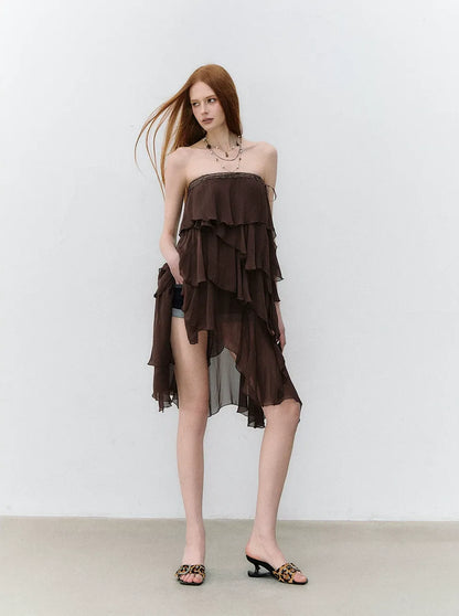 Asymmetric Chiffon Tie-Waist Strapless Skirt