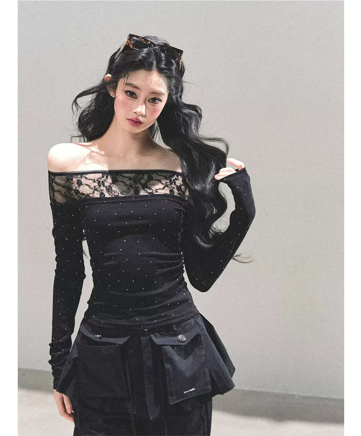 Off-Shoulder Lace Dot Tee