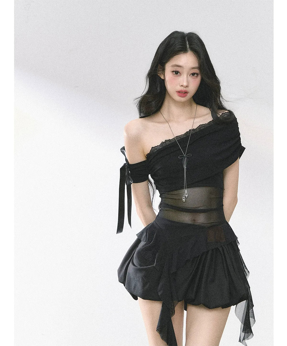 Sheer Asymmetric Mesh Tee