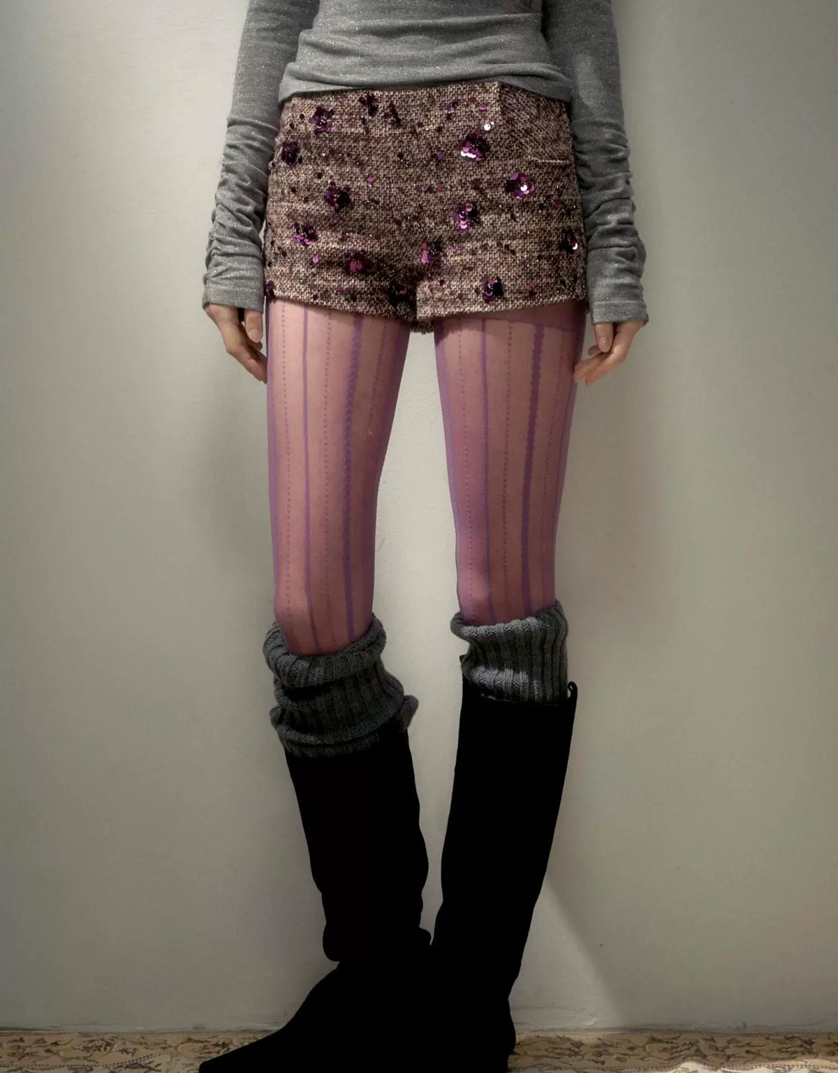 Sequin Bouclé Fitted Shorts