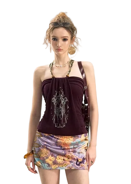 Aman Halter Neck Crystal Embellished Slim Fit Top