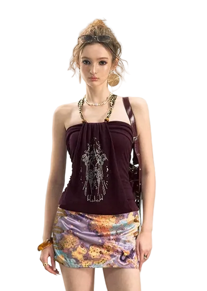 Aman Halter Neck Crystal Embellished Slim Fit Top
