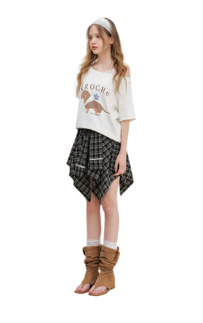 Asymmetric Lace Patchwork Plaid Skirt/Top
