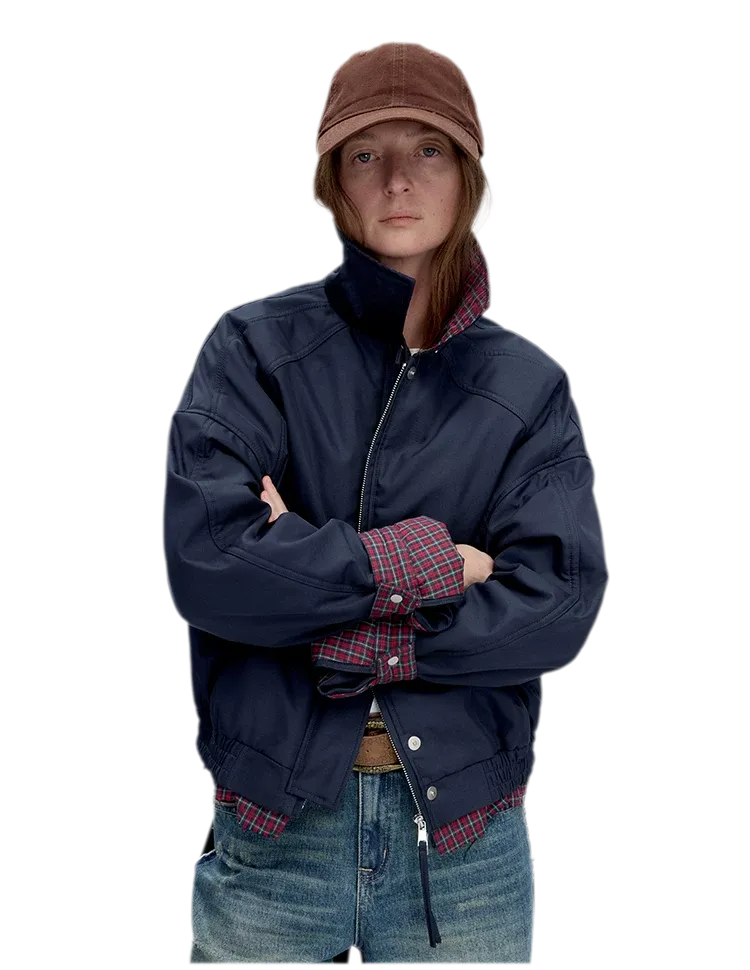 Vintage Plaid Padded Windbreaker Jacket