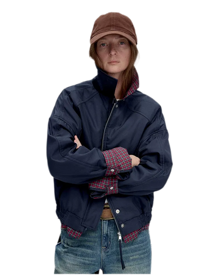 Vintage Plaid Padded Windbreaker Jacket
