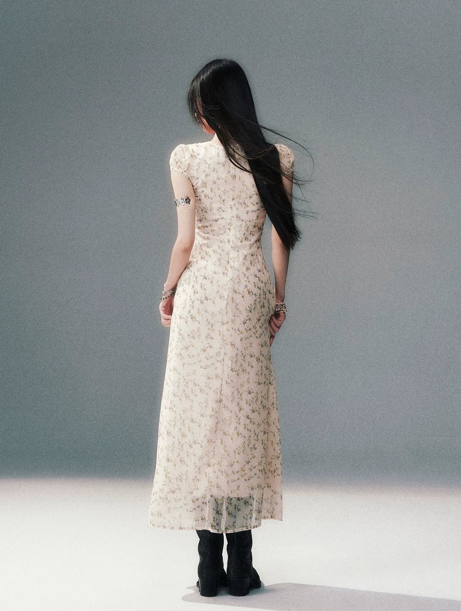 Lace V-Neck Long Dress