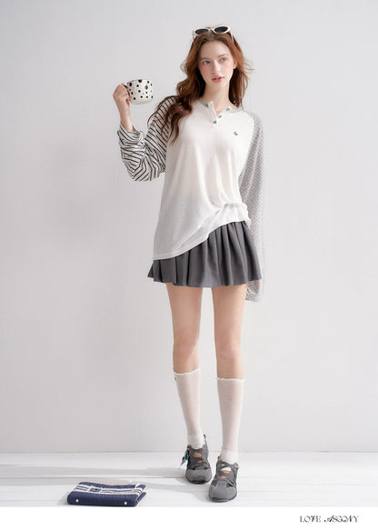 Striped Polka Dot Raglan Sleeve Long Sleeve Pullover