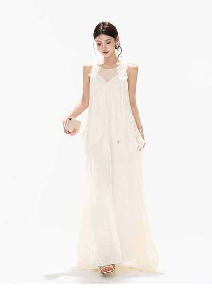 Sleeveless Mesh Ruffle Long Dress