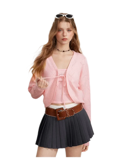 Diamond Knit Tie Cardigan Set