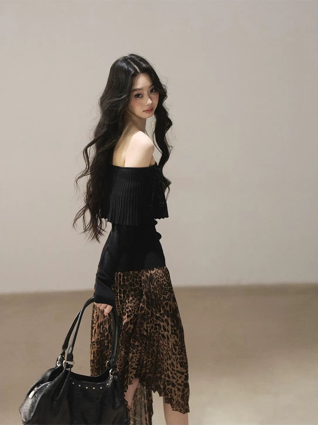 Pleated One-Shoulder Long-Sleeve Top
