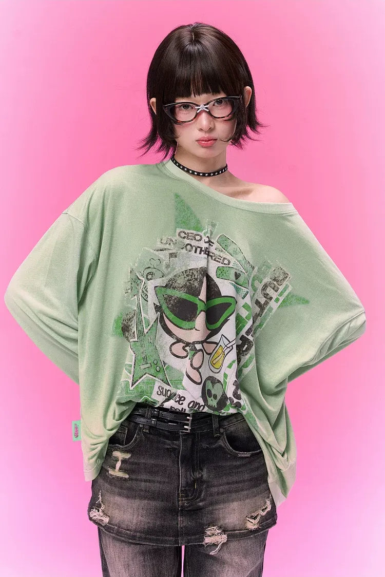 Distressed Print Long-Sleeve T-Shirt