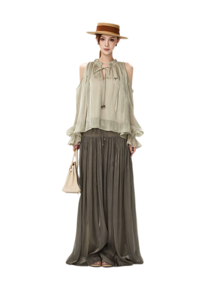 Pearlescent Crushed Chiffon Skirt-Pants