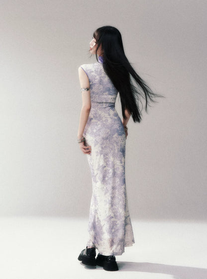 Iris Purple Mesh Qipao