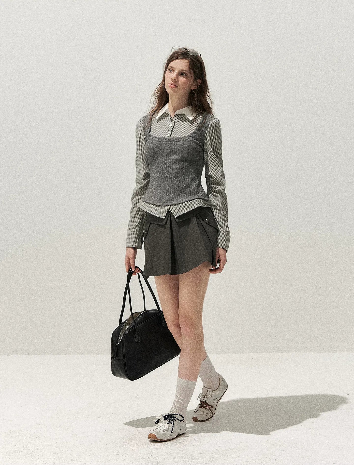 Cable-Knit Layered Shirt Vest