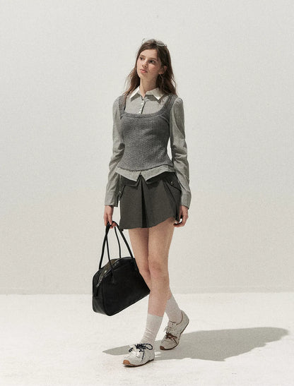 Cable-Knit Layered Shirt Vest