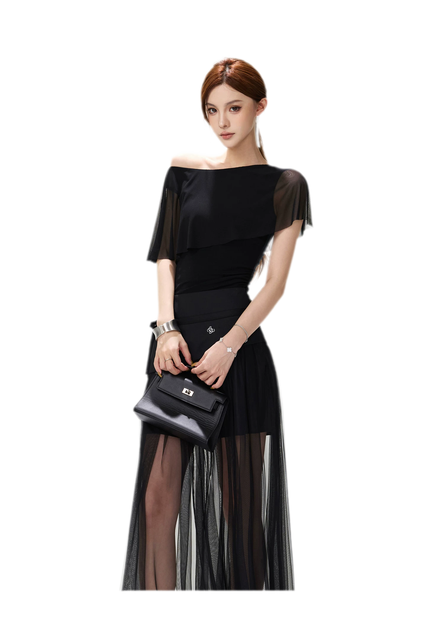 Sheer Layered Asymmetrical Maxi Skirt