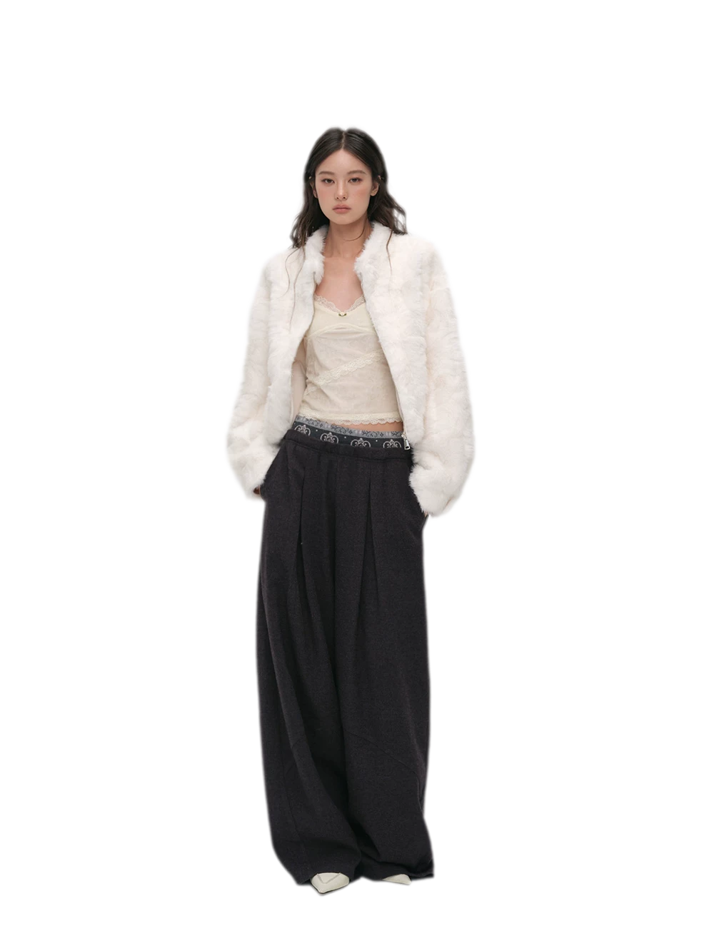 Embossed Cropped Faux Fur Jacket