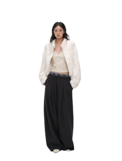 Embossed Cropped Faux Fur Jacket