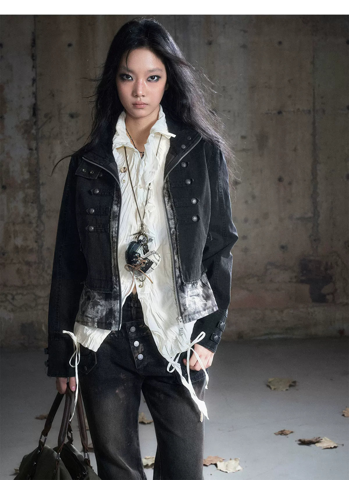 Washed Patchwork Zip Jacket