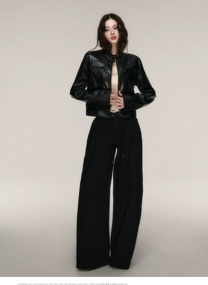 Vintage Stand-Collar Leather Jacket