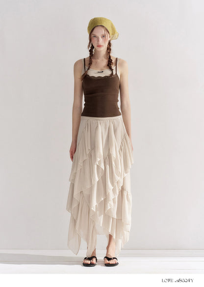 Irregular Ruffle Edge Chiffon Skirt