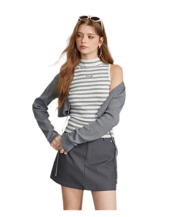 Contrast Stripe Knit Vest Set
