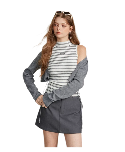 Contrast Stripe Knit Vest Set