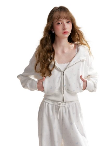 Rose Print Hoodie and Pants Set