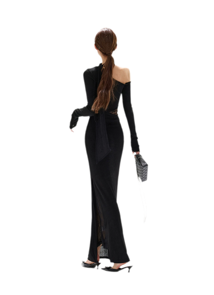 Schimmerndes asymmetrisches Spitzen-Strickkleid