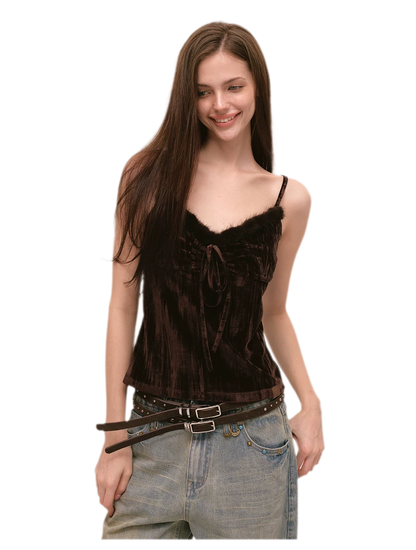 Embossed Pleated Velvet Cami Top