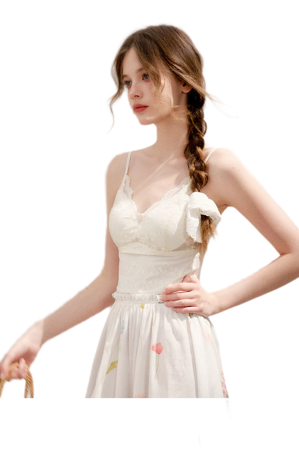 五瓣蕾丝V领吊带上衣