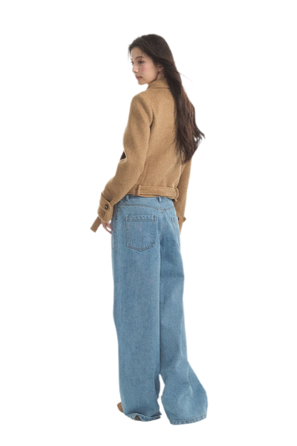 Wool Double-Breasted Cropped Coat
