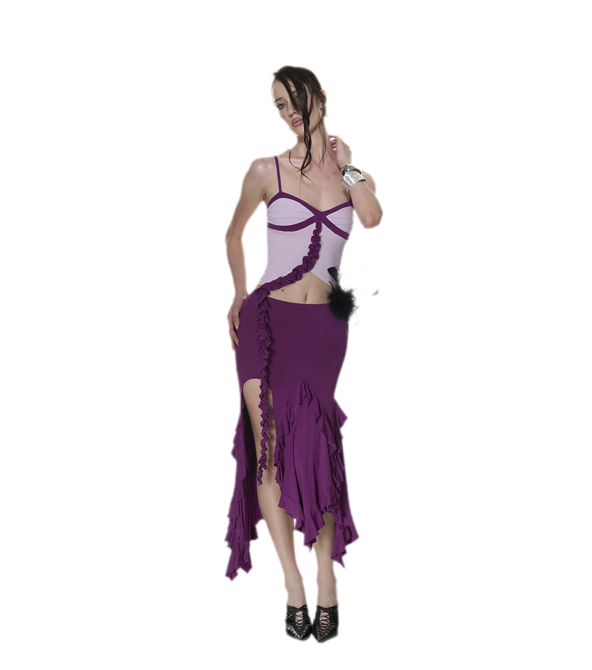 Ruched Ruffle Skirt Set