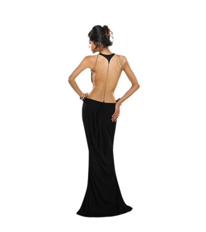 Metal Chain Open-Back Knit Dress
