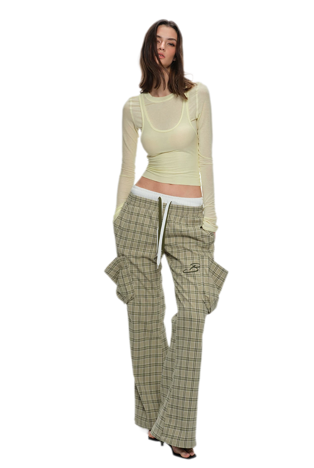 Plaid Drawstring Cargo Pants