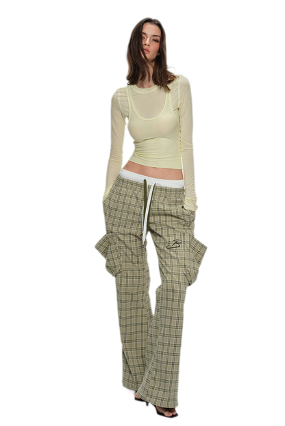 Plaid Drawstring Cargo Pants