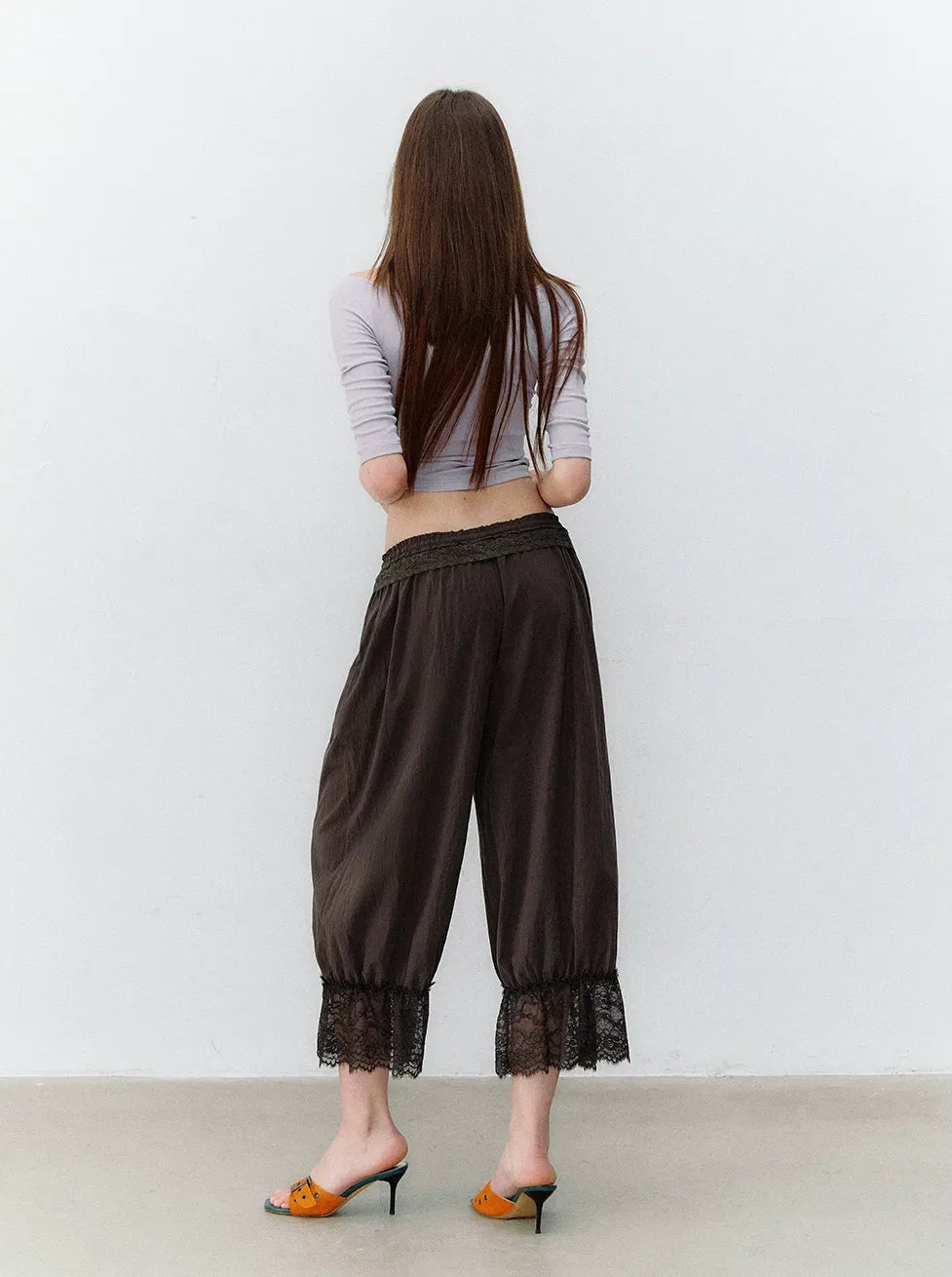 Relaxed Fit Tencel Lace Patchwork Wide Leg Pants