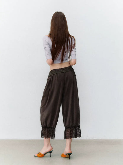 Relaxed Fit Tencel Lace Patchwork Wide Leg Pants