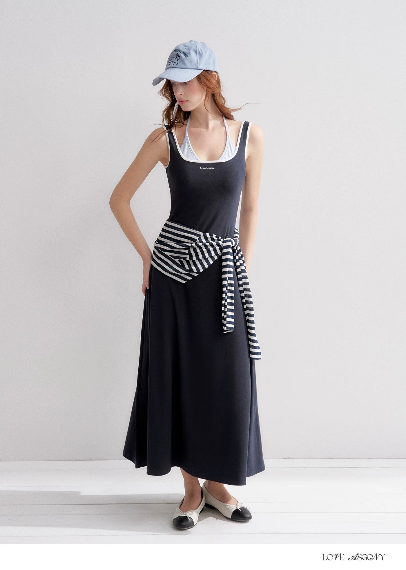 Contrast Color U-Neck Halter Knit Long Dress